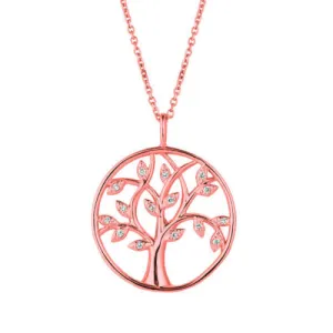 0.11 Carat Natural Diamond Tree Necklace Pendant 14K Rose Gold G SI 18 inches