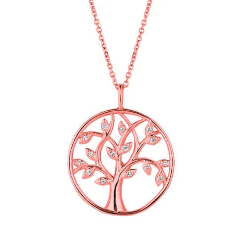 0.11 Carat Natural Diamond Tree Necklace Pendant 14K Rose Gold G SI 18 inches