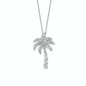 0.20 Carat Natural Diamond Palm Tree Necklace Pendant 14K White Gold with 18'' chain
