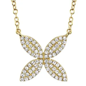0.20ct 14k Yellow Gold Diamond Flower Necklace