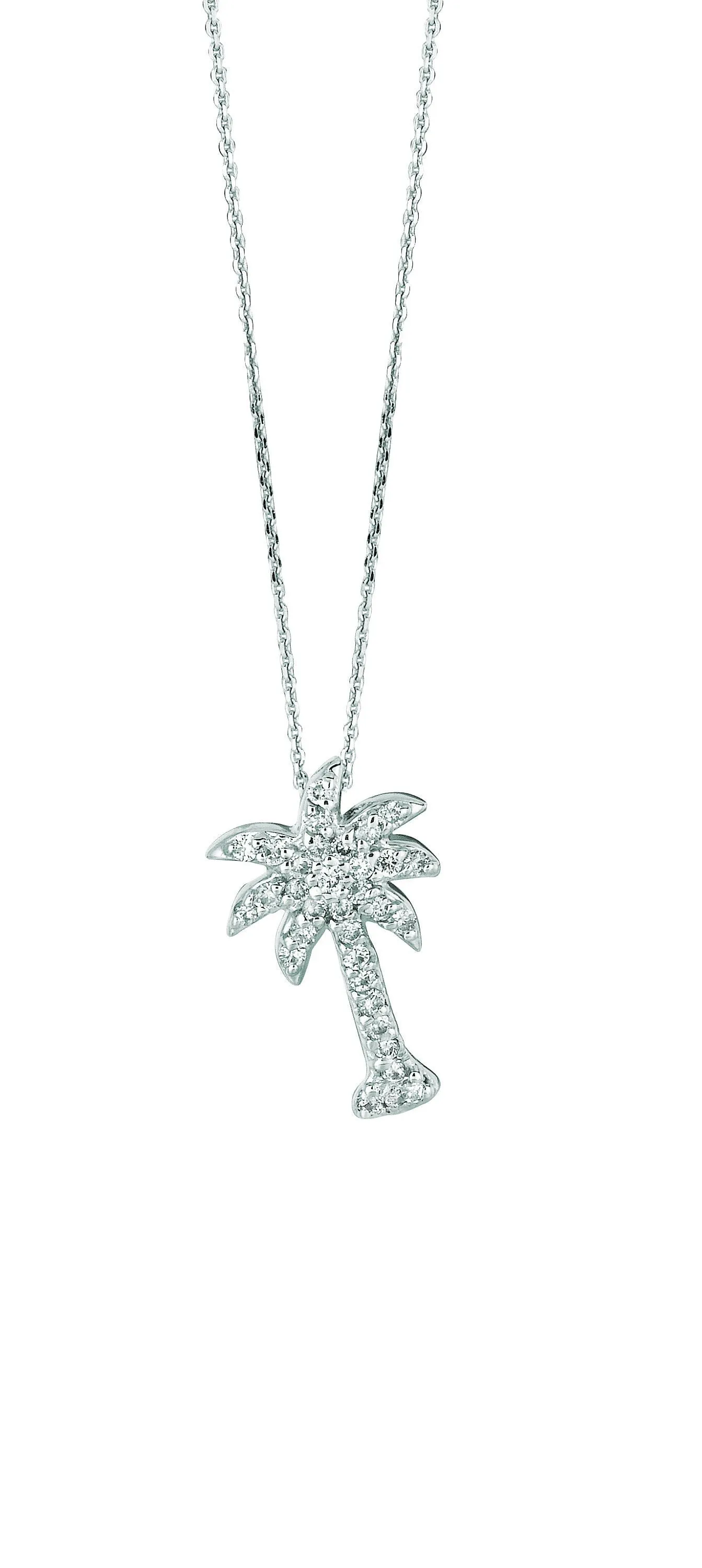 0.25 Carat Natural Diamond Palm Tree Necklace Pendant 14K White Gold 18'' chain