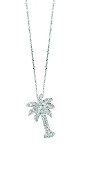 0.25 Carat Natural Diamond Palm Tree Necklace Pendant 14K White Gold 18'' chain
