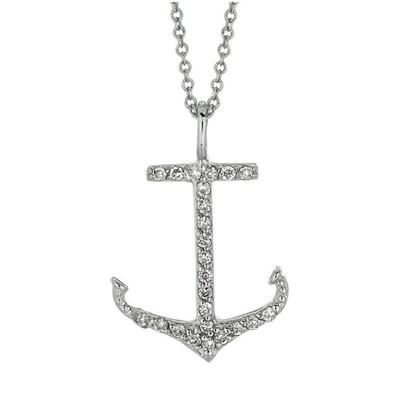 0.26 Carat Natural Diamond Anchor Necklace 14K White Gold G SI 18 inches chain