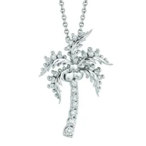 0.40 Carat Natural Diamond Coconut Tree Necklace Pendant 14K White Gold
