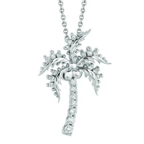 0.40 Carat Natural Diamond Coconut Tree Necklace Pendant 14K White Gold