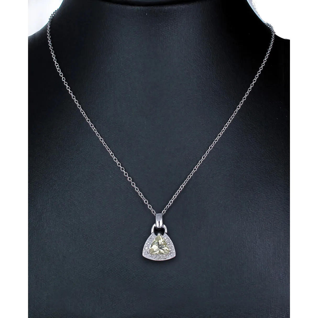 0.60 cttw Pendant Necklace, Lemon Quartz Trillion Shape Pendant Necklace for Women in .925 Sterling Silver with Rhodium, 18 Inch Chain, Prong Setting