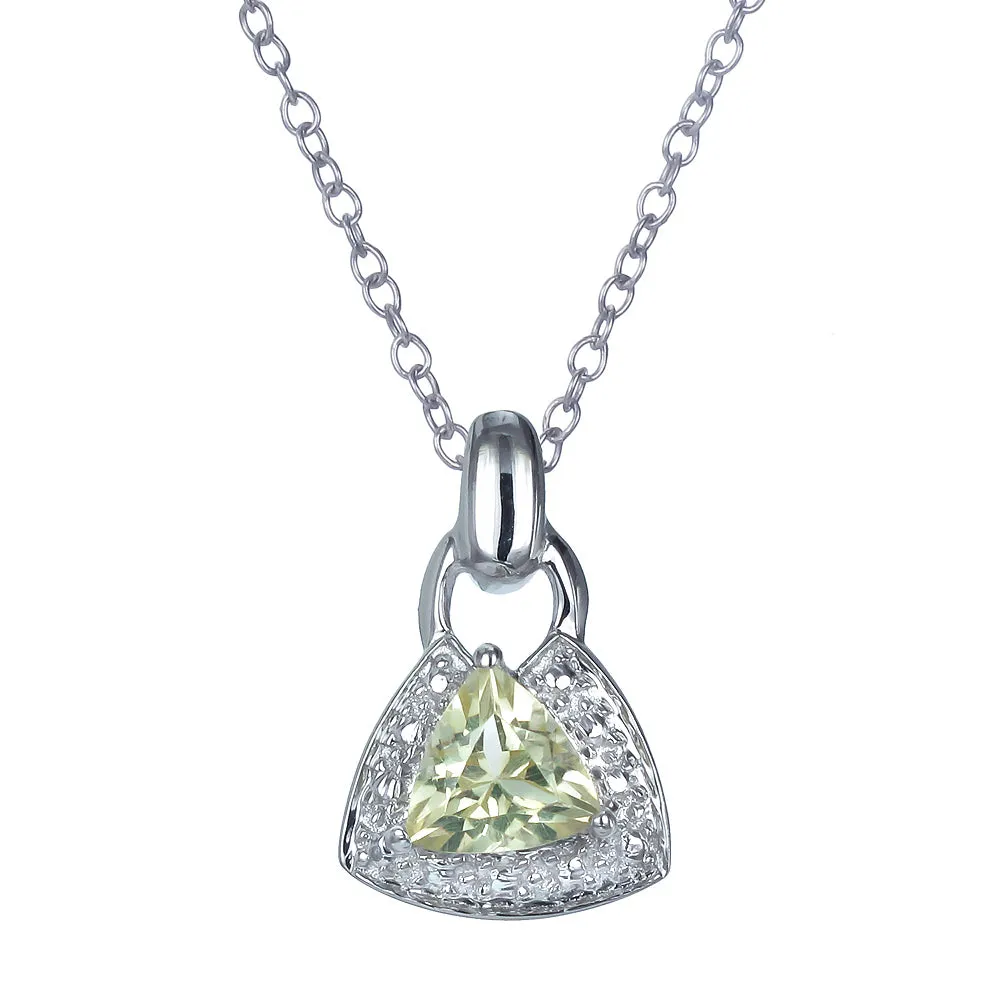0.60 cttw Pendant Necklace, Lemon Quartz Trillion Shape Pendant Necklace for Women in .925 Sterling Silver with Rhodium, 18 Inch Chain, Prong Setting