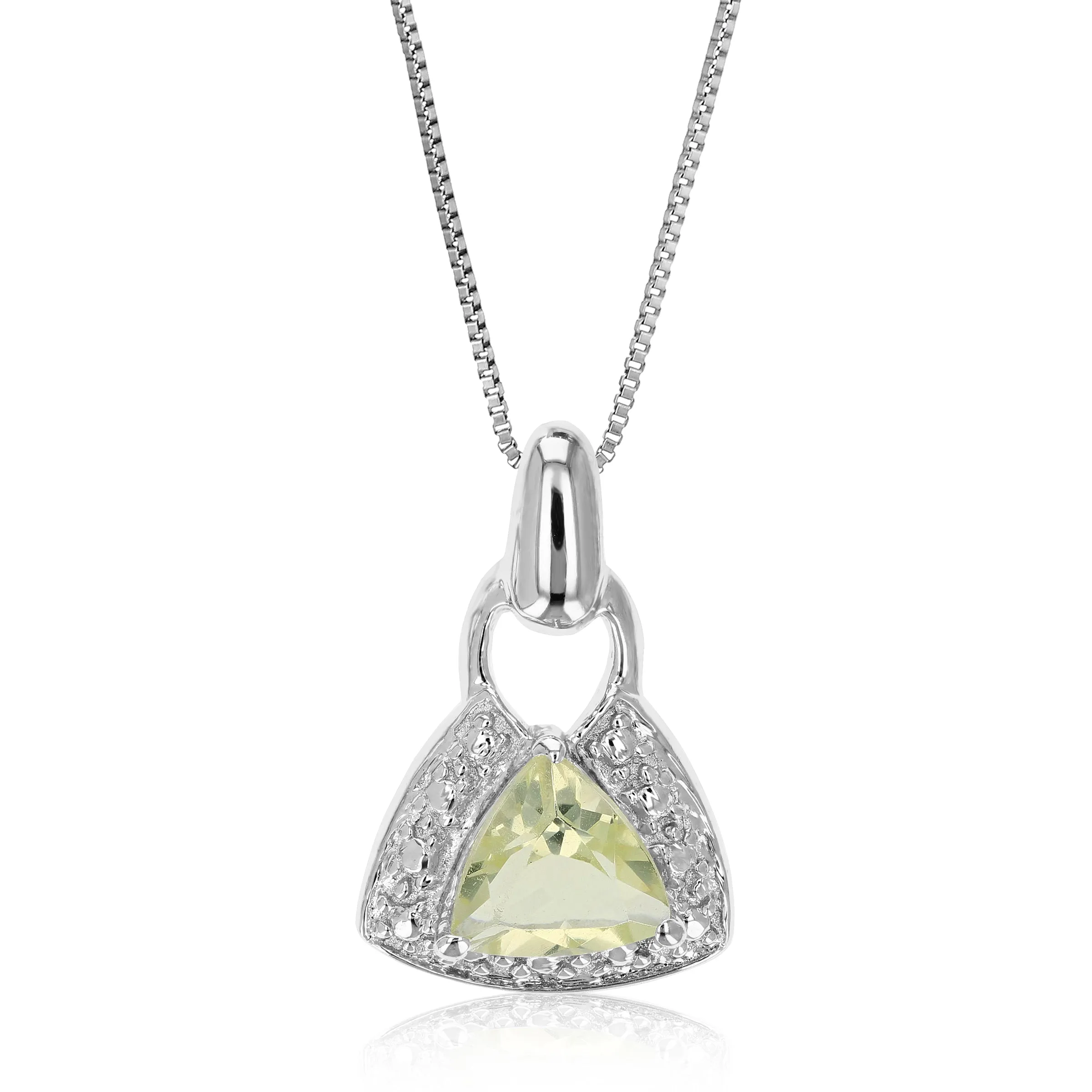 0.60 cttw Pendant Necklace, Lemon Quartz Trillion Shape Pendant Necklace for Women in .925 Sterling Silver with Rhodium, 18 Inch Chain, Prong Setting