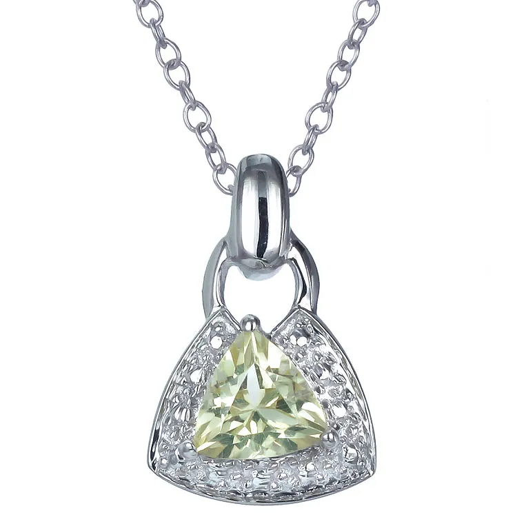 0.60 cttw Pendant Necklace, Lemon Quartz Trillion Shape Pendant Necklace for Women in .925 Sterling Silver with Rhodium, 18 Inch Chain, Prong Setting