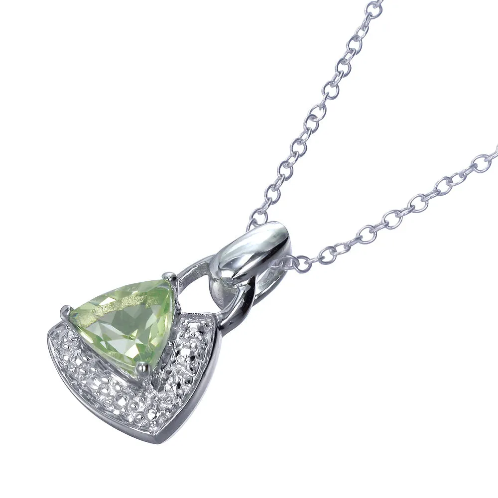 0.60 cttw Pendant Necklace, Lemon Quartz Trillion Shape Pendant Necklace for Women in .925 Sterling Silver with Rhodium, 18 Inch Chain, Prong Setting