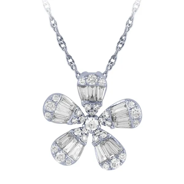 0.75 Carat Natural Diamond Flower Necklace Pendant 14K White Gold 18'' chain