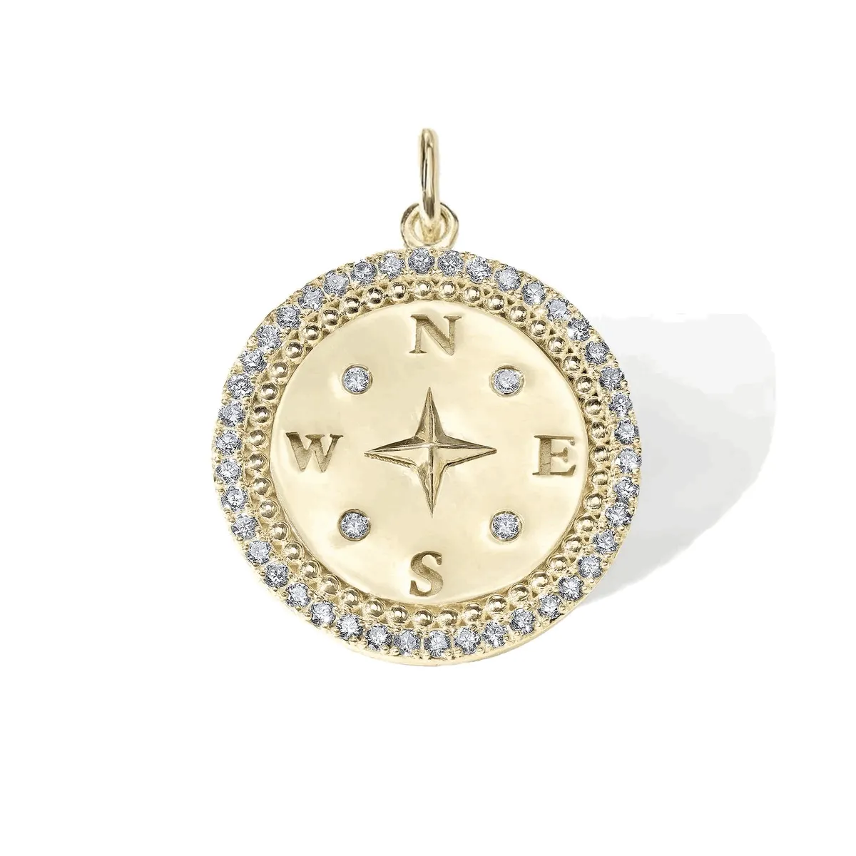 10 Karat Yellow Gold Compass Pendant with White Diamond Inla...