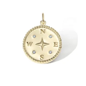 10 Karat Yellow Gold Compass Pendant with White Diamond Inla...