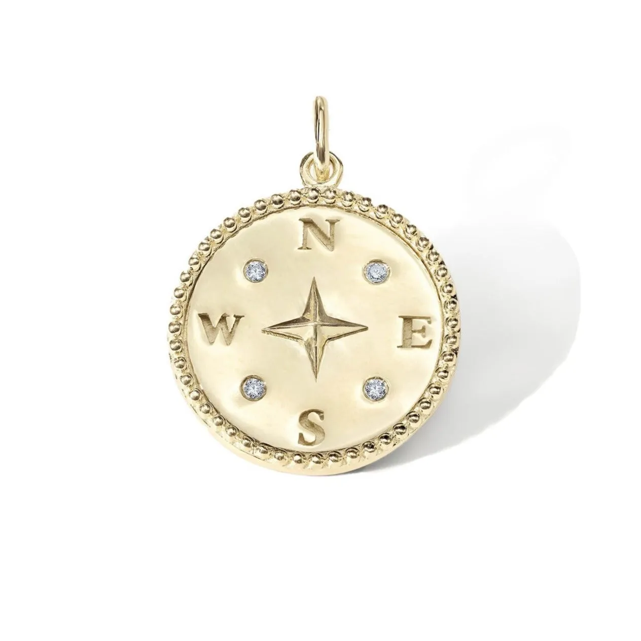 10 Karat Yellow Gold Compass Pendant with White Diamond Inla...