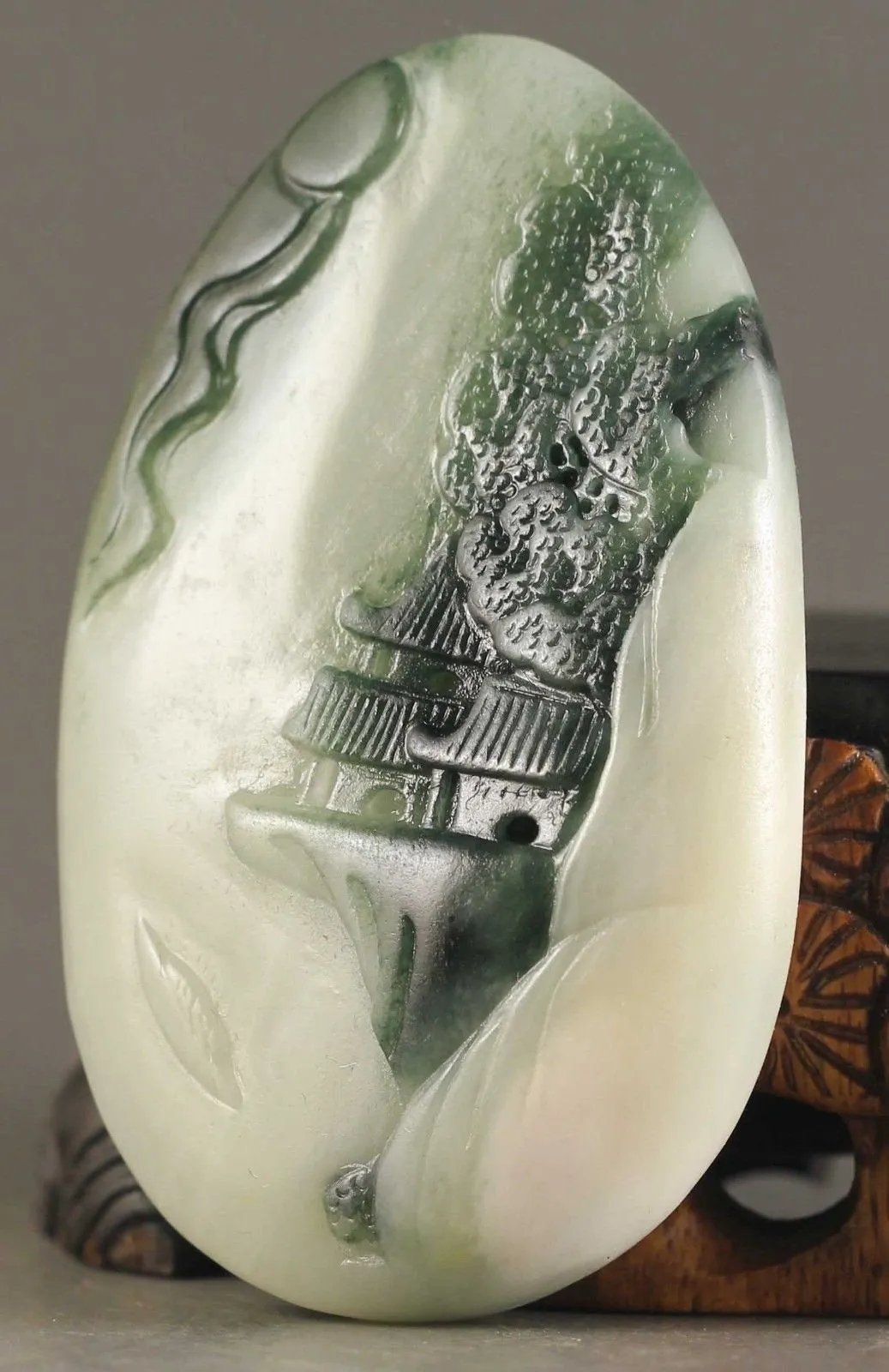 10% OFF- Certified Natural Jadeite Emerald Jade Handcarved Mountain and Tower Landscape Pendant《Grade A》NO.X085