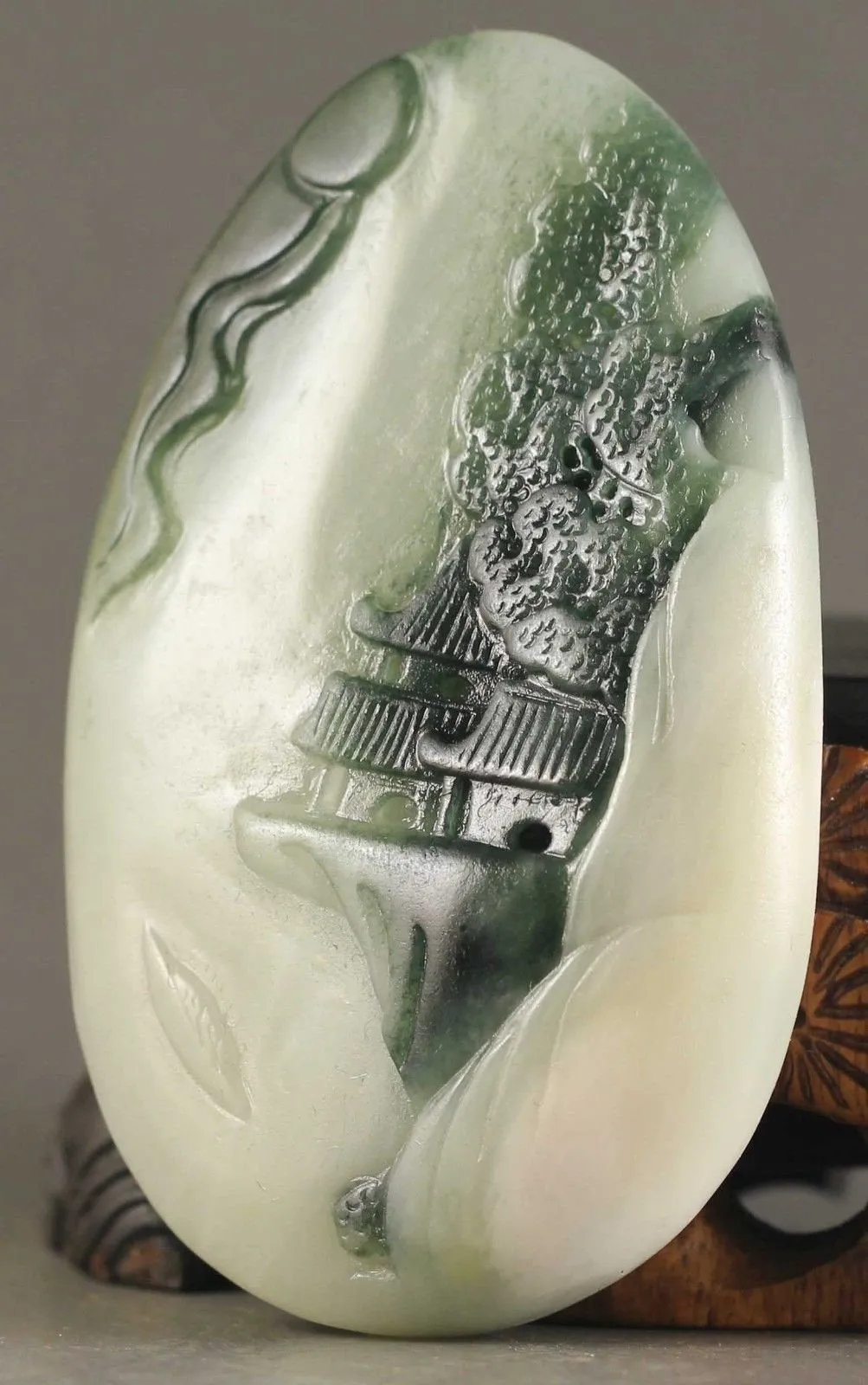 10% OFF- Certified Natural Jadeite Emerald Jade Handcarved Mountain and Tower Landscape Pendant《Grade A》NO.X085