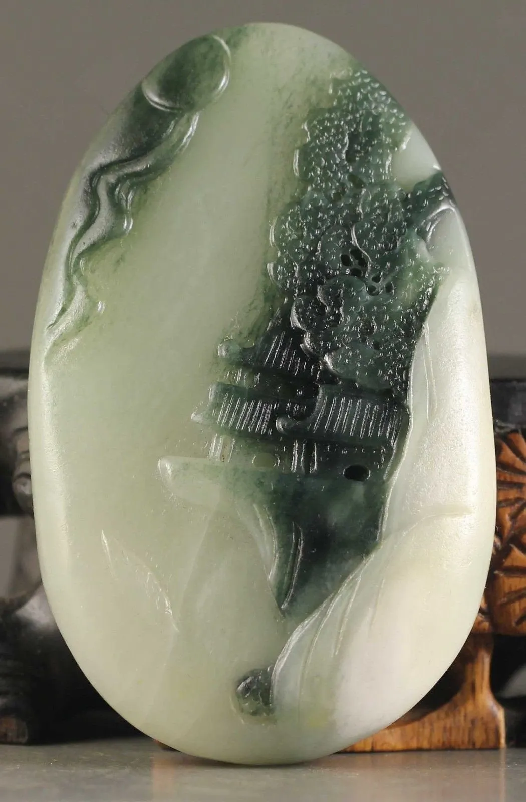10% OFF- Certified Natural Jadeite Emerald Jade Handcarved Mountain and Tower Landscape Pendant《Grade A》NO.X085