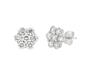 1.00 Carat Natural Diamond Flower Earrings G SI 14K White Gold