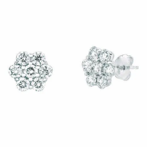 1.00 Carat Natural Diamond Flower Earrings G SI 14K White Gold