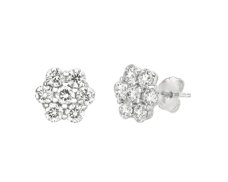 1.00 Carat Natural Diamond Flower Earrings G SI 14K White Gold
