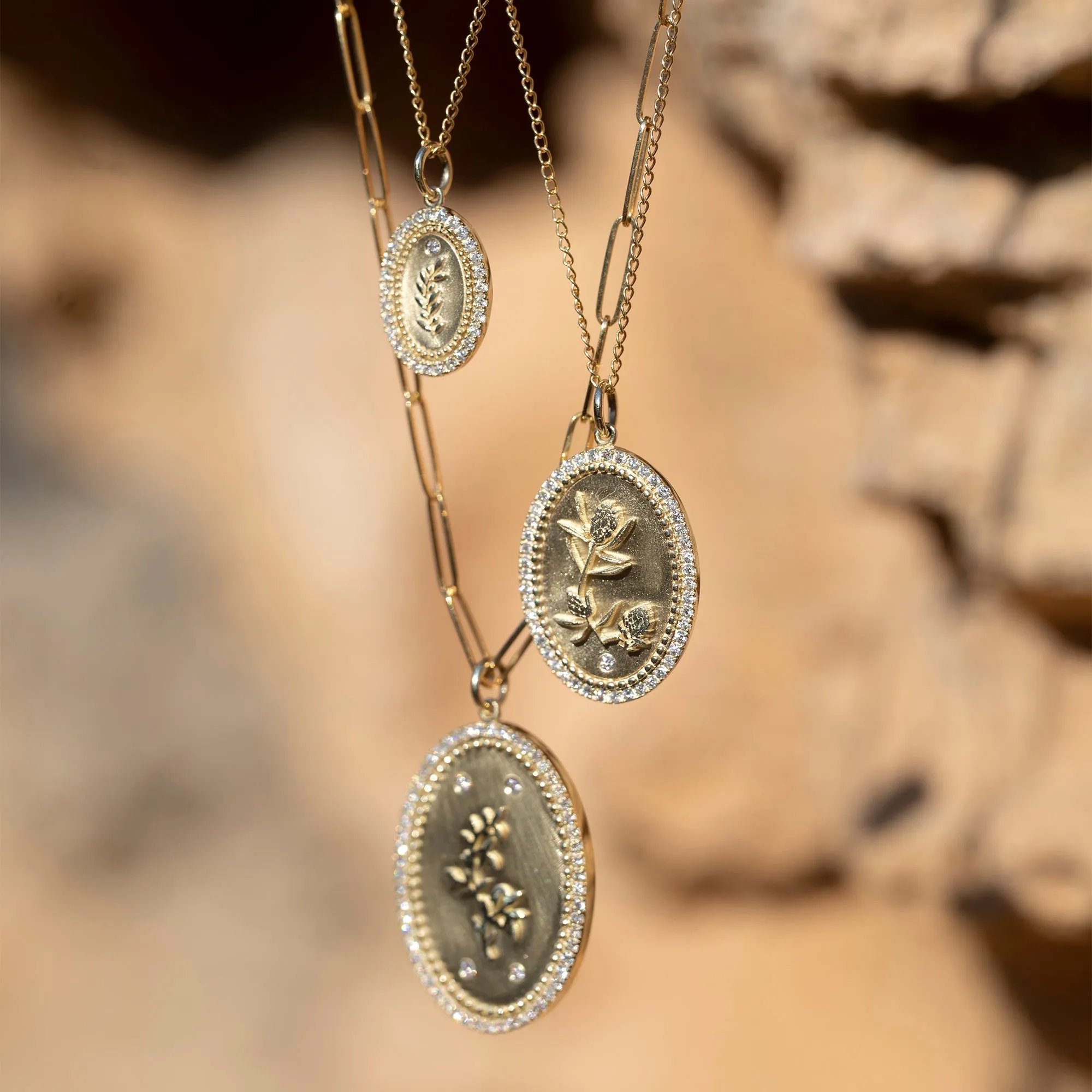 10K Gold Small Pave Diamond "Olive Branch" Pendant