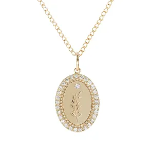 10K Gold Small Pave Diamond "Olive Branch" Pendant