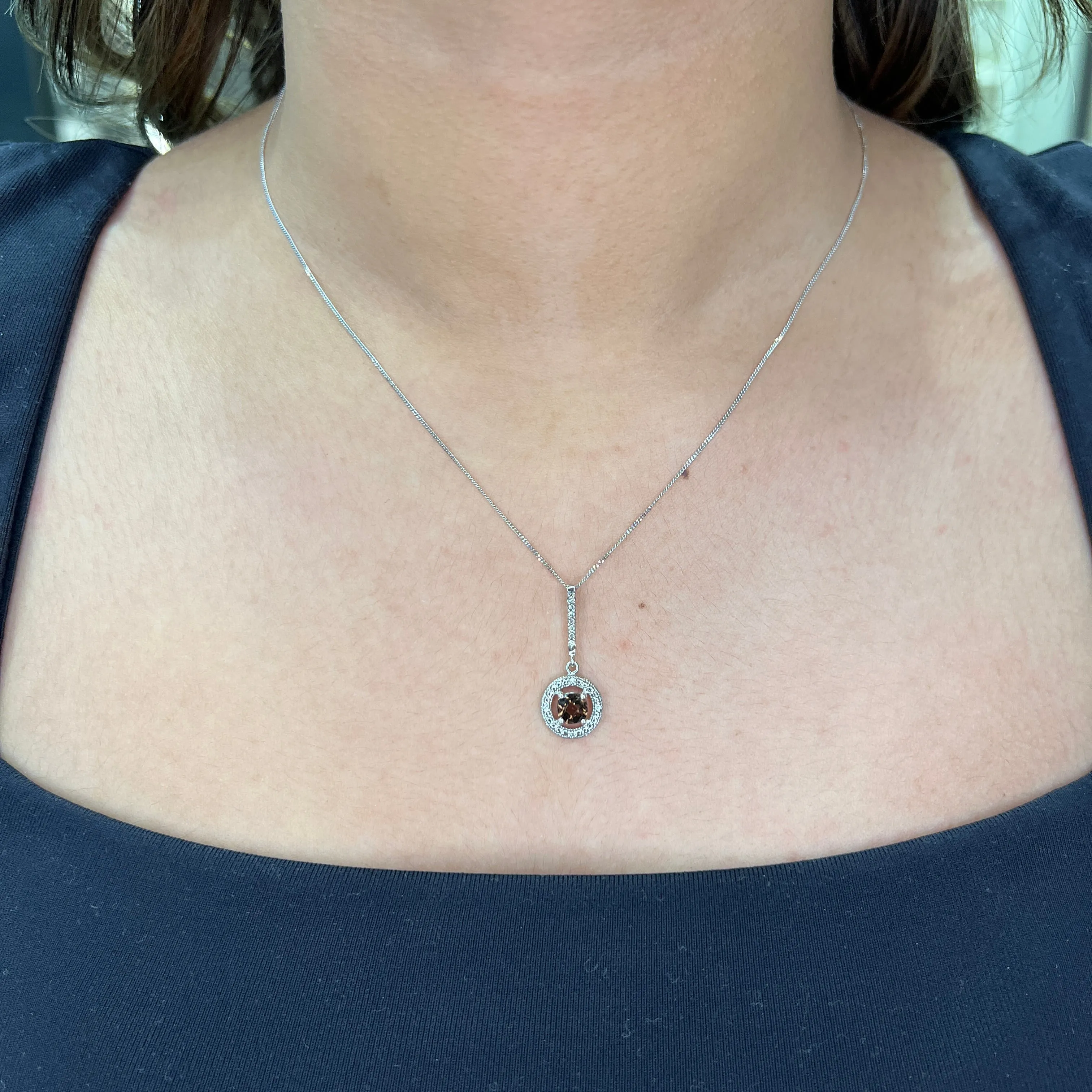 10K White Gold Smokey Quartz and Diamond Pendant