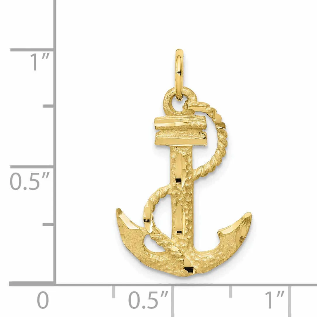 10k Yellow Gold Polished Anchor with Rope Pendant