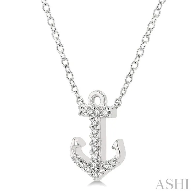 1/10 ctw Anchor Round Cut Diamond Petite Fashion Pendant With Chain in 14K White Gold