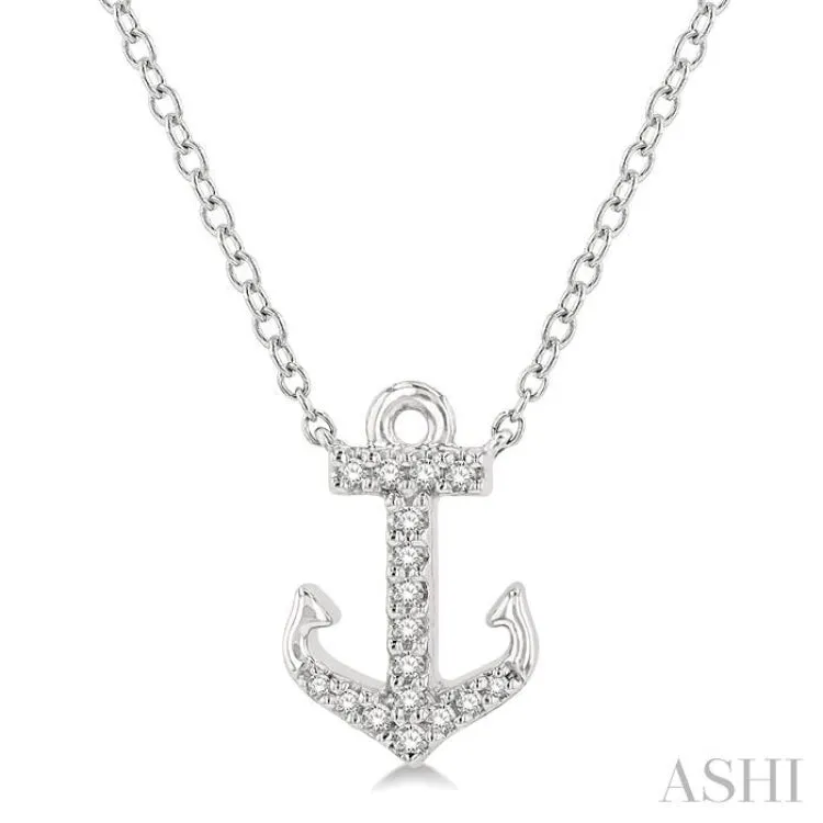 1/10 ctw Anchor Round Cut Diamond Petite Fashion Pendant With Chain in 14K White Gold