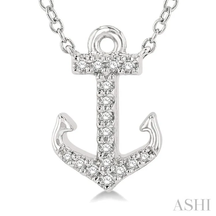 1/10 ctw Anchor Round Cut Diamond Petite Fashion Pendant With Chain in 14K White Gold