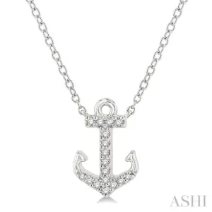 1/10 ctw Anchor Round Cut Diamond Petite Fashion Pendant With Chain in 14K White Gold