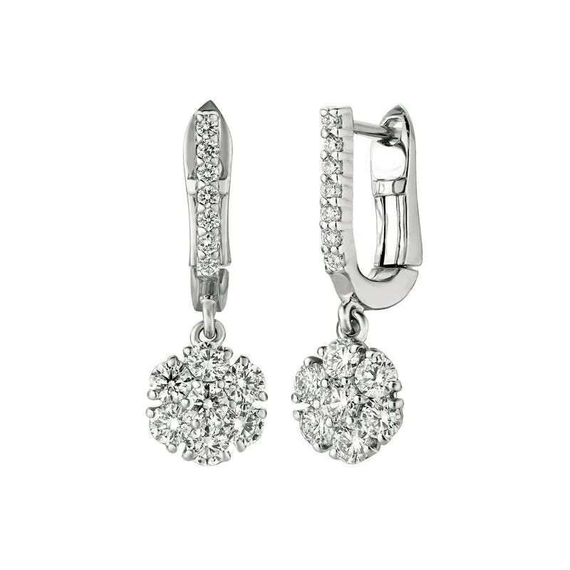 1.15 Carat Natural Diamond Flower Drop Earrings G SI 14K White Gold