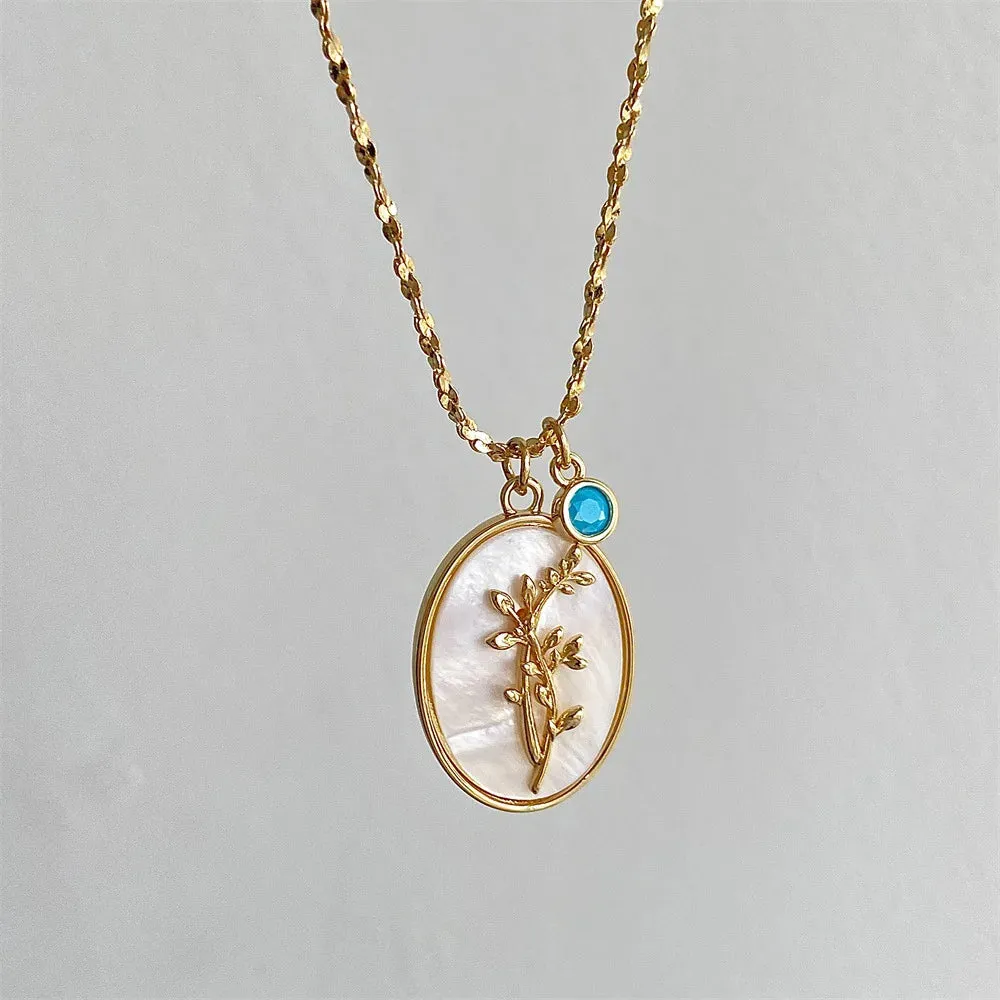 12 Birth Month Flower Birthstone Necklace for Women Charm White Shell Pendant Necklaces Mom Girlfriend Birthday Gift