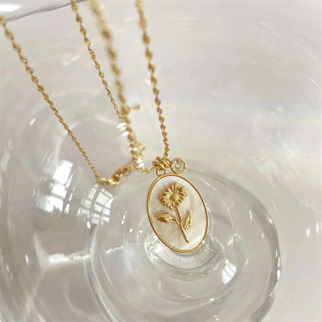12 Birth Month Flower Birthstone Necklace for Women Charm White Shell Pendant Necklaces Mom Girlfriend Birthday Gift