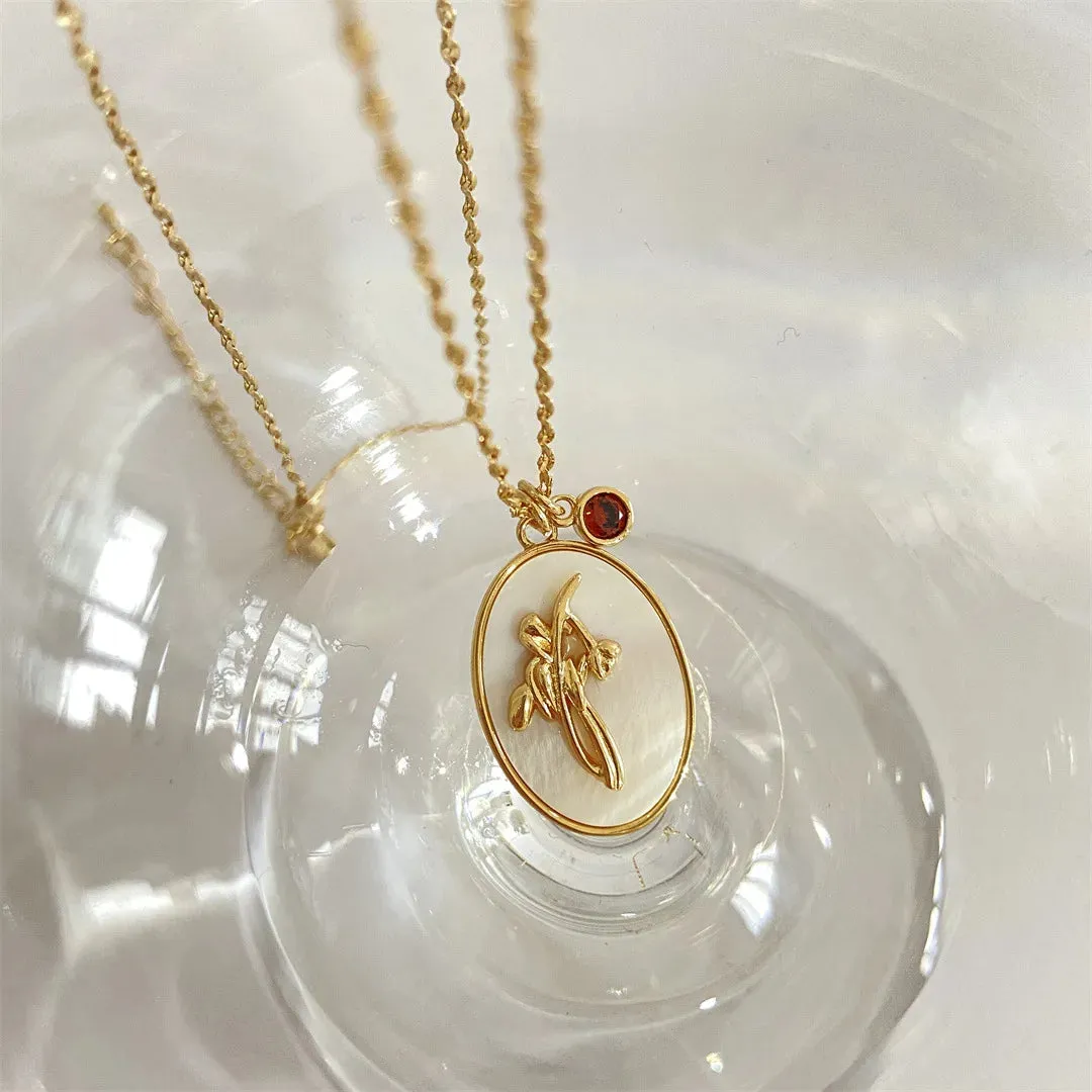 12 Birth Month Flower Birthstone Necklace for Women Charm White Shell Pendant Necklaces Mom Girlfriend Birthday Gift