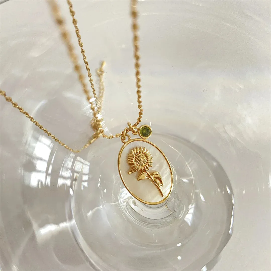 12 Birth Month Flower Birthstone Necklace for Women Charm White Shell Pendant Necklaces Mom Girlfriend Birthday Gift