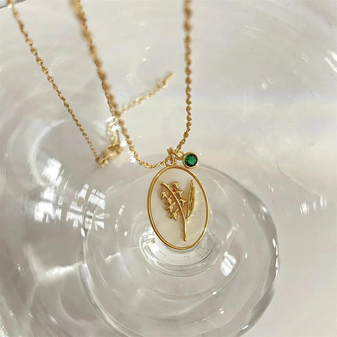 12 Birth Month Flower Birthstone Necklace for Women Charm White Shell Pendant Necklaces Mom Girlfriend Birthday Gift
