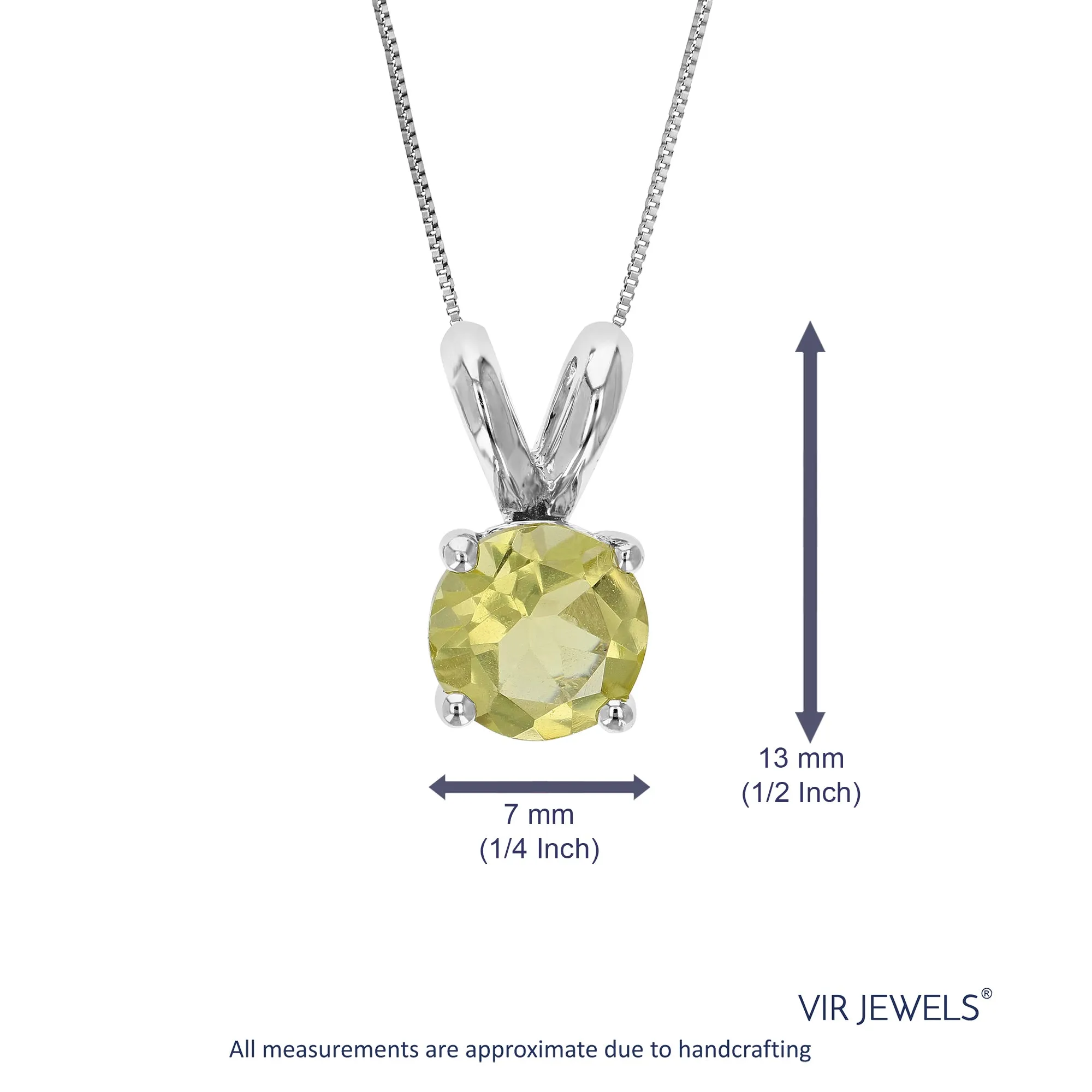 1.20 cttw Pendant Necklace, Lemon Quartz Pendant Necklace for Women in .925 Sterling Silver with Rhodium, 18 Inch Chain, Prong Setting