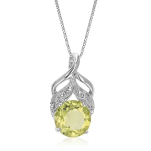 1.20 cttw Pendant Necklace, Lemon Quartz Pendant Necklace for Women in .925 Sterling Silver with Rhodium, 18 Inch Chain, Prong Setting