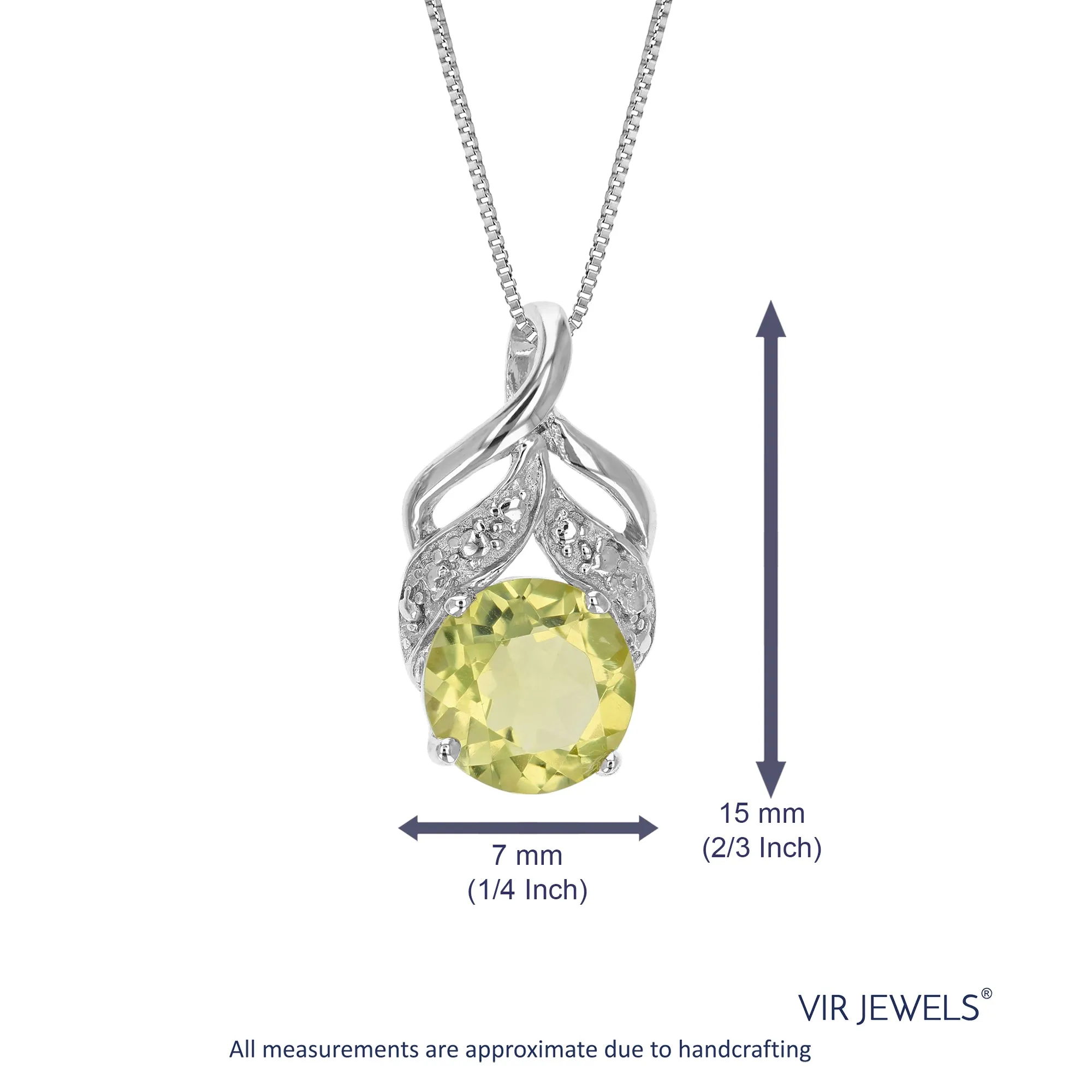 1.20 cttw Pendant Necklace, Lemon Quartz Pendant Necklace for Women in .925 Sterling Silver with Rhodium, 18 Inch Chain, Prong Setting