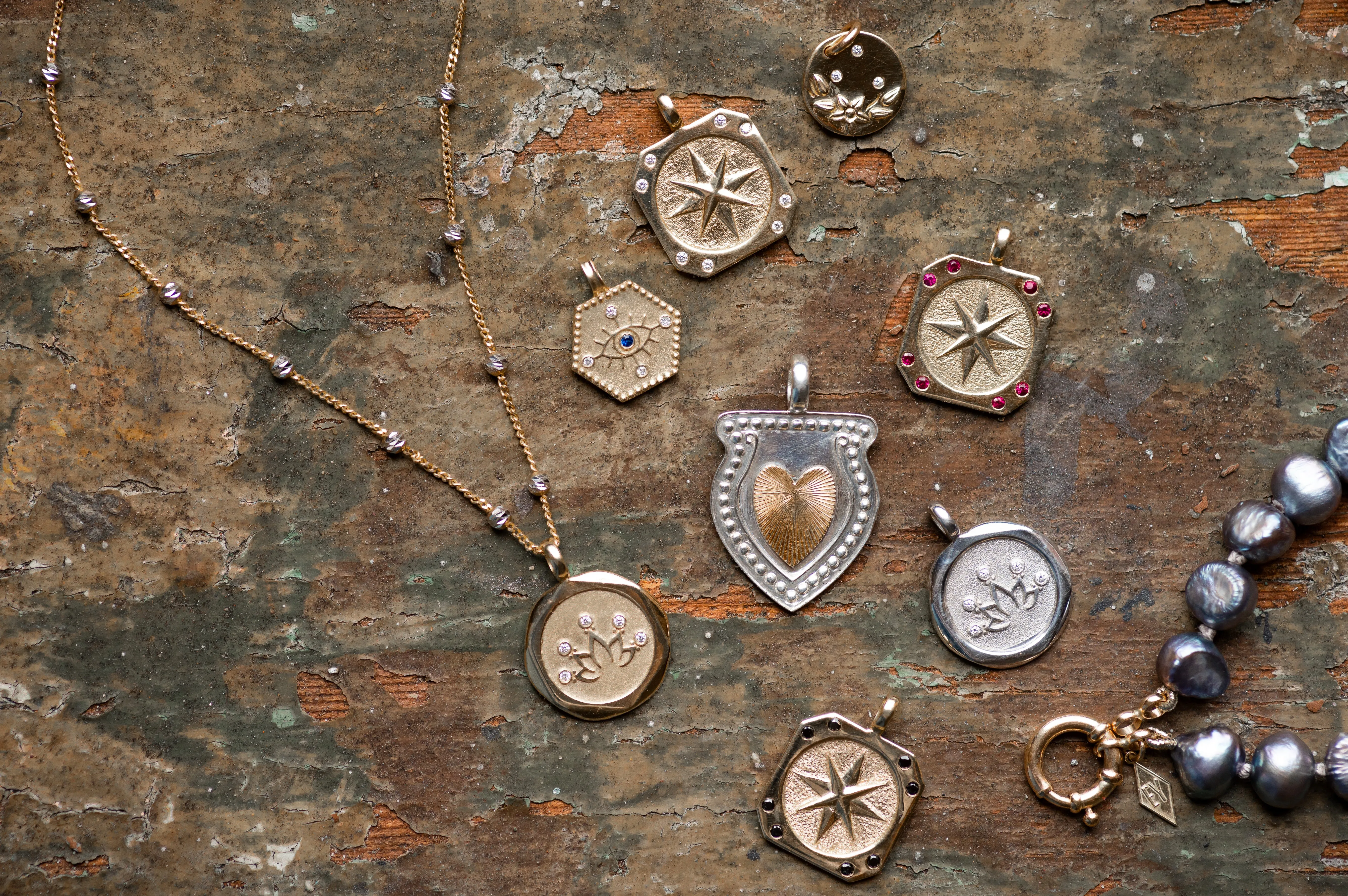 14K Diamond Compass Pendant Necklace