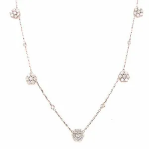14K Diamond Flower Cluster Station Necklace White Gold