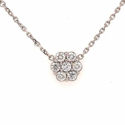 14K Diamond Flower Cluster Station Necklace White Gold