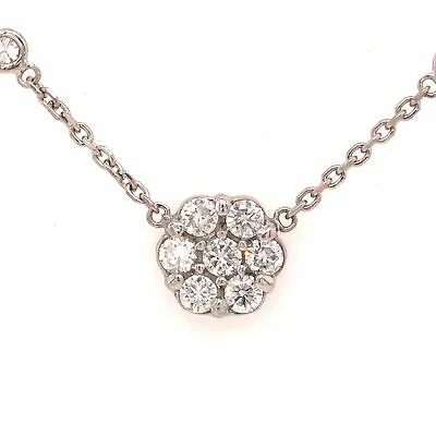14K Diamond Flower Cluster Station Necklace White Gold