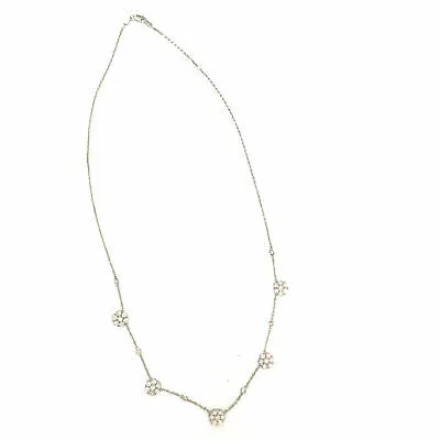14K Diamond Flower Cluster Station Necklace White Gold