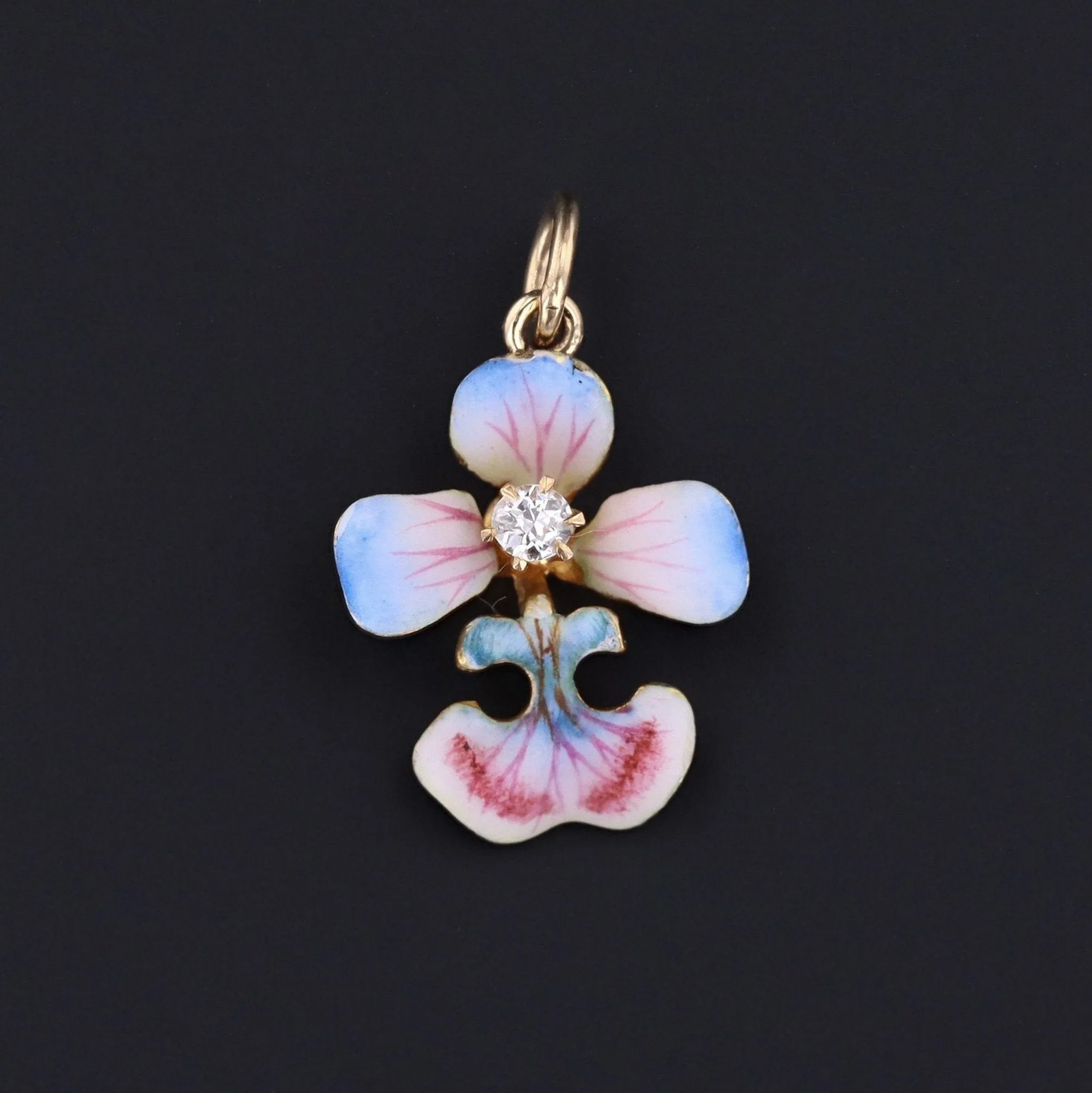 14k Gold & Enamel Orchid Charm | Orchid Flower Charm