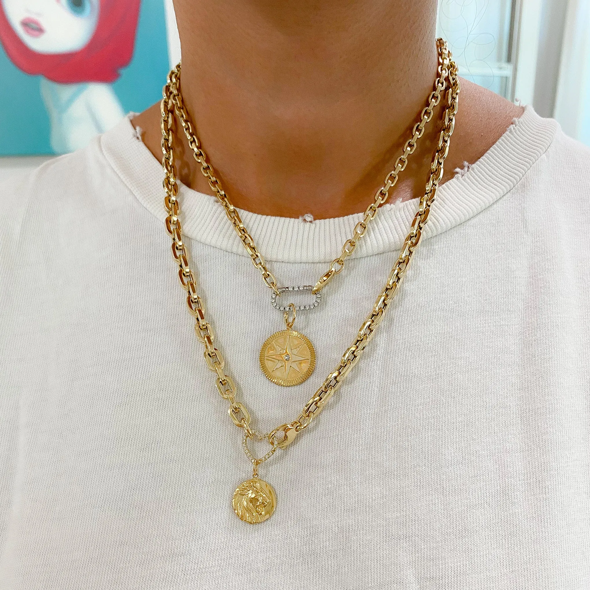 14K Gold Diamond Compass Medallion Necklace