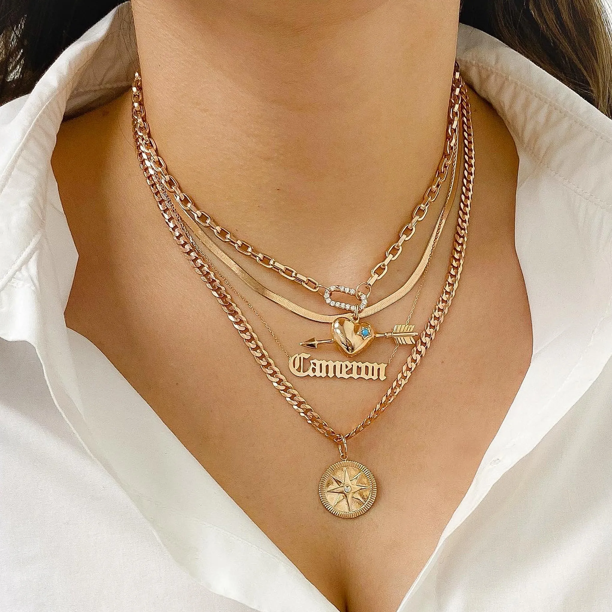 14K Gold Diamond Compass Medallion Necklace