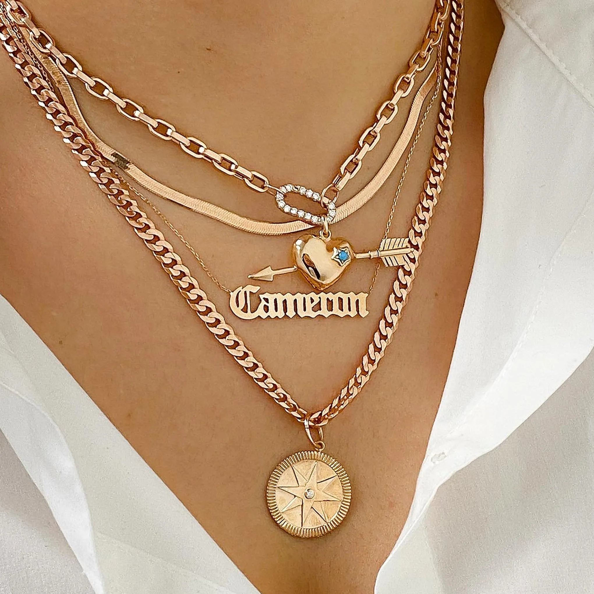 14K Gold Diamond Compass Medallion Necklace